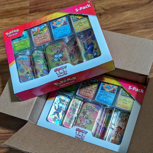 NEW 2x Pokemon 151 Costco 5-pack Mini Tin Set with 4 Cosmo Promo Cards SEALED